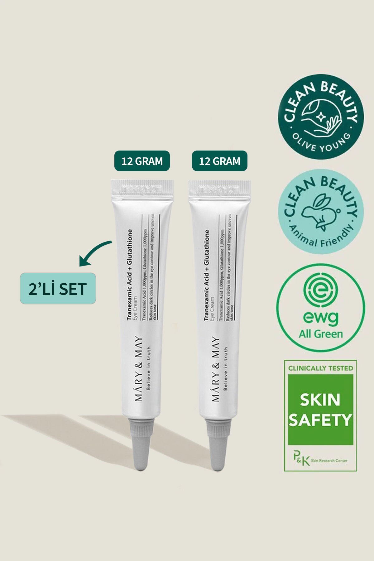 Tranexamic Acid Glutathion Koyu Halka Karşıtı Aydınlatıcı Göz Çevresi Kremi 2'li (12GX2)