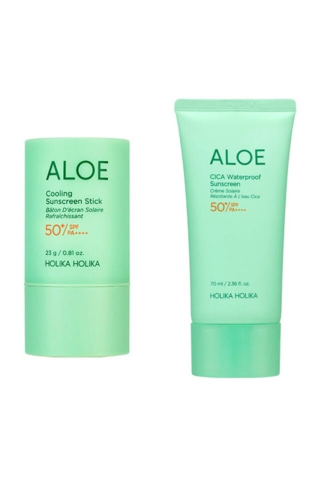 Aloe Soothing Essence Waterproof SunCream Spf50 70ml ve Aloe Cooling Sunscreen Stick SPF50+ 23g SET