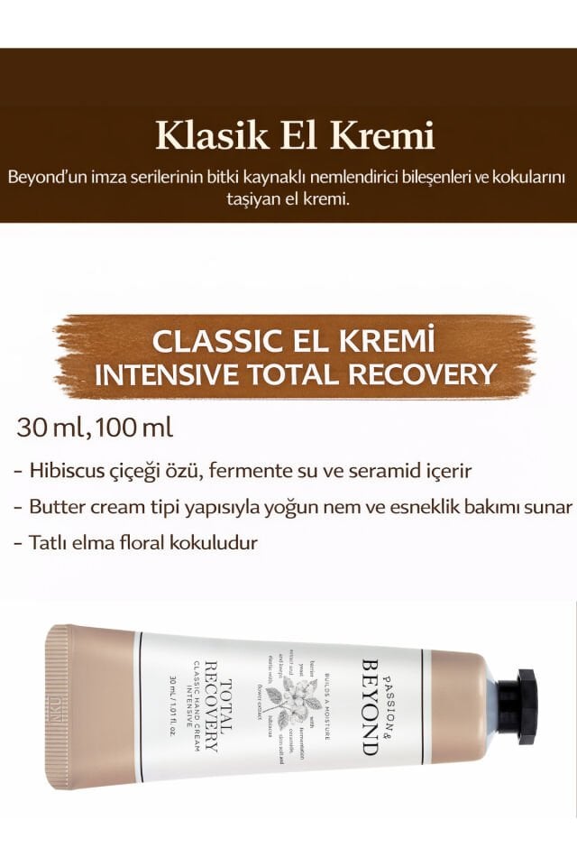 Classic Hand Cream El Kremi Intensive Total Recovery Onarıcı Yoğun Nemlendirici 30 ml