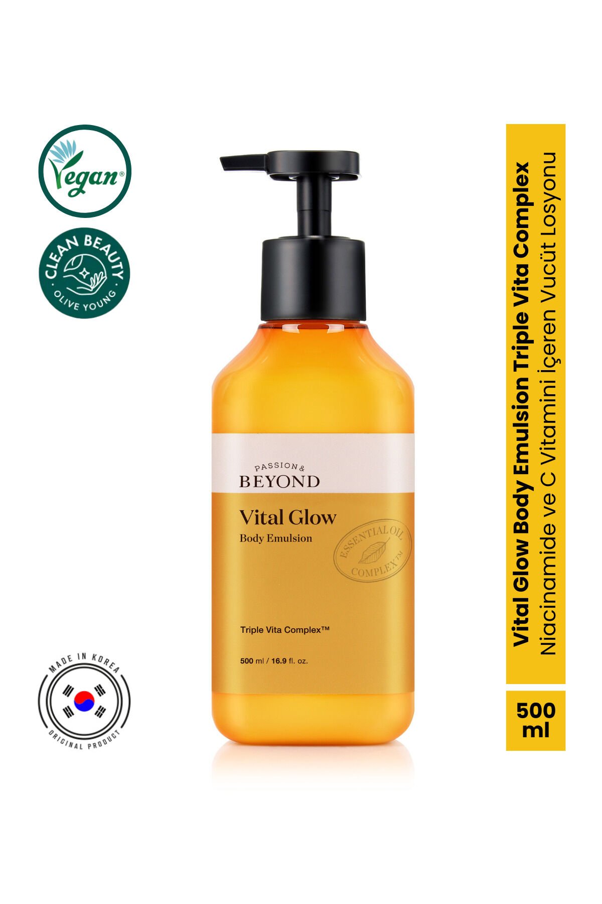 Vital Glow Body Emulsion Vitamin C B3 E Aydınlatıcı Nemlendirici Vücut Losyonu 500 ml