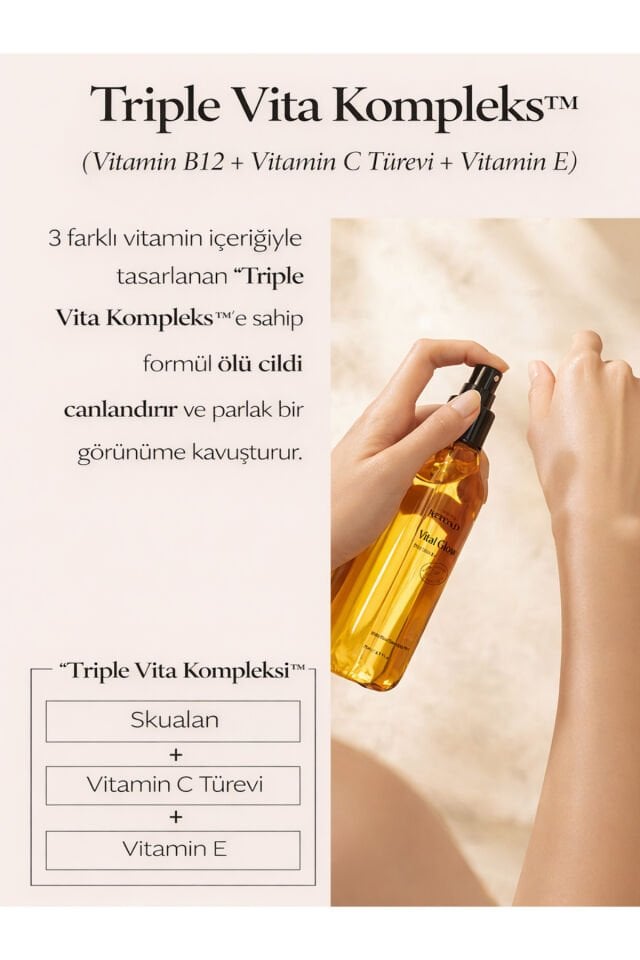 Vital Glow Body Mist Vitamin C E B12 Aydınlatıcı Işıltı Veren Vücut Spreyi 200 ml