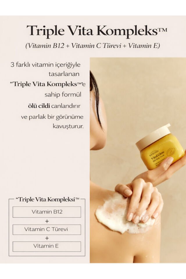 Vital Glow Tuzlu Vücut Peelingi Vitamin C E B12 Çift Tuz Arındırıcı Scrub 500 g