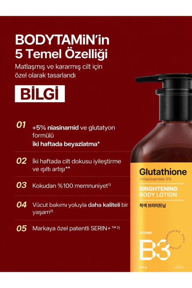 Bodytamin Niacinamide B3 %5 Brightening Body Lotion Aydınlatıcı Vücut Losyonu 450 ml