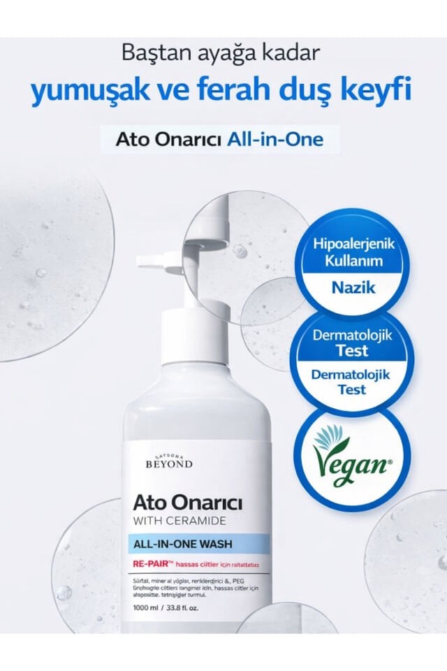 ATO Repair All-in-One Wash 1L Seramid Panthenol Hassas Cilt Temizleyici Duş Jeli