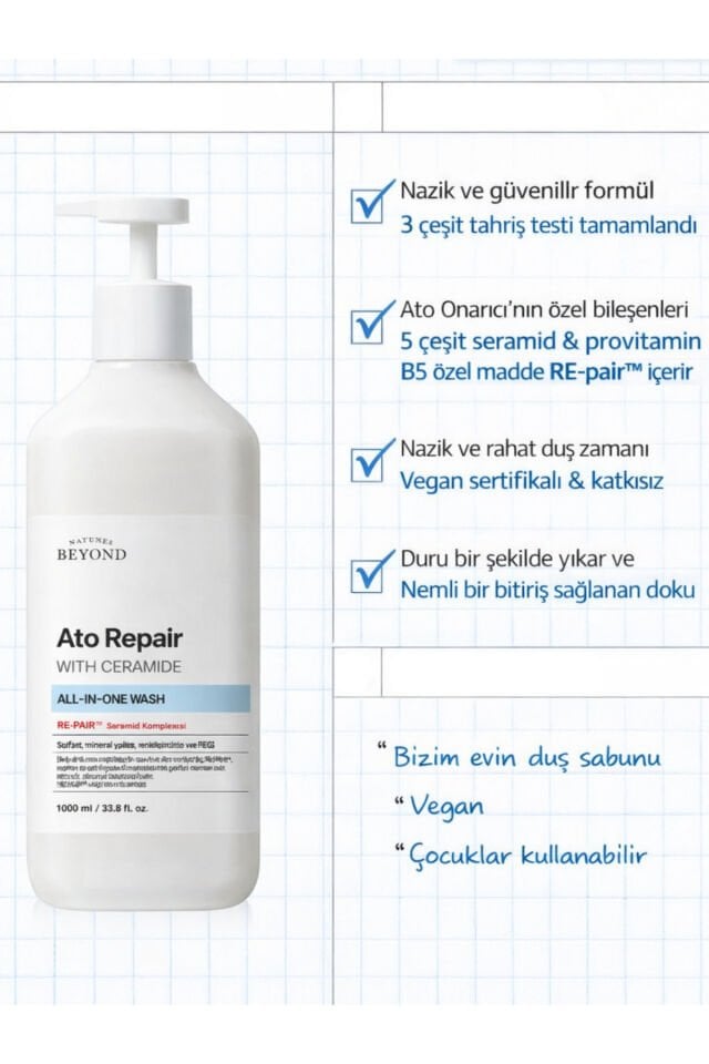 ATO Repair All-in-One Wash 1L Seramid Panthenol Hassas Cilt Temizleyici Duş Jeli