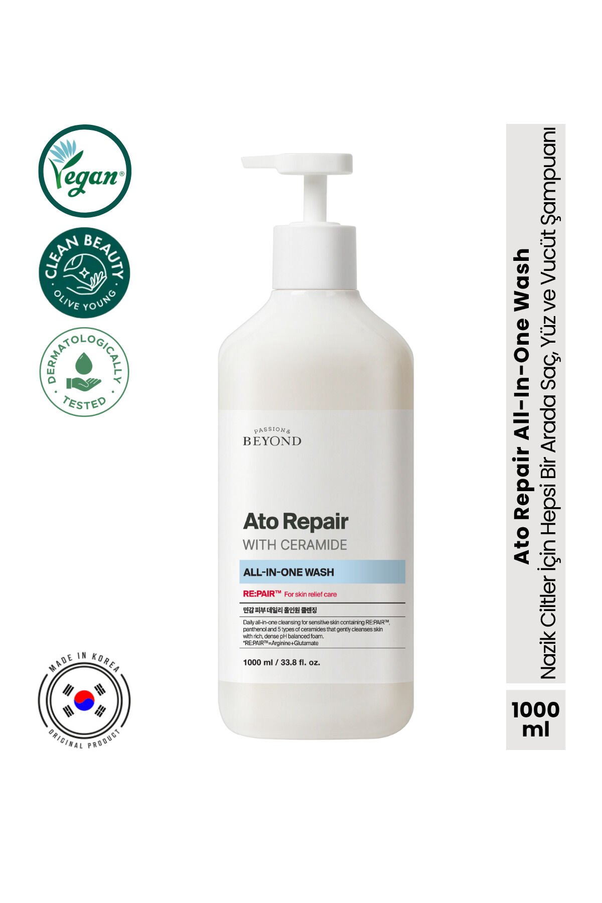 ATO Repair All-in-One Wash 1L Seramid Panthenol Hassas Cilt Temizleyici Duş Jeli