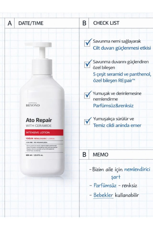 ATO Repair Intensive Lotion 650 ml Seramid Hyaluronik Asit Panthenol Vücut Losyonu