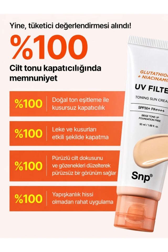 Glutathione + Niacinamide Toning Sun Serum Aydınlatıcı Güneş Kremi SPF50+ PA++++ 50 ml