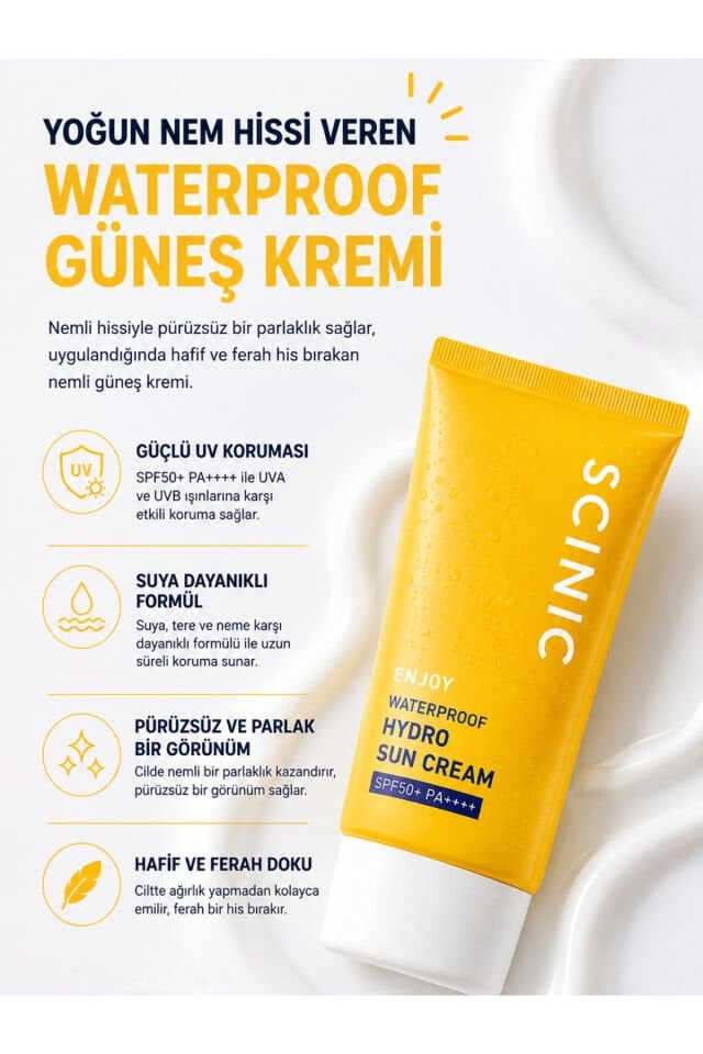 Enjoy Waterproof Hidro Sun Cream SPF50+ PA++++ Suya Dayanıklı Nemlendirici Su Bazlı Güneş Kremi 80ml