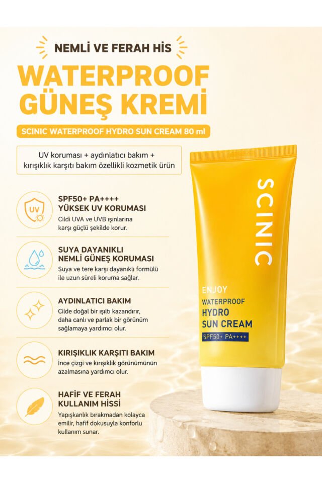 Enjoy Waterproof Hidro Sun Cream SPF50+ PA++++ Suya Dayanıklı Nemlendirici Su Bazlı Güneş Kremi 80ml