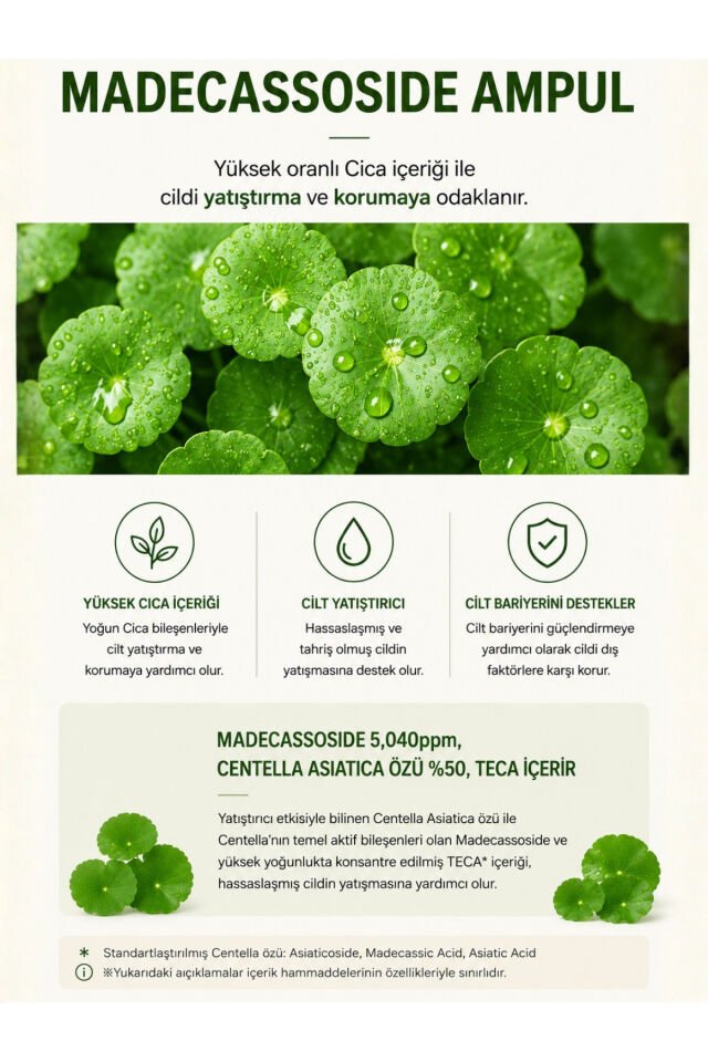 Skin Relief Madecassoside Ampoule Yatıştırıcı ve Koruyucu Ferahlatıcı Cica Bakım Serumu 30ml