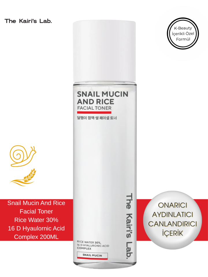 The Kairi's Lab. Salyangoz Özlü Pirinç Mayası Beyazlatıcı Aydınlatıcı Hyaluronic Acid Nemlendirici Tonik 200 ml