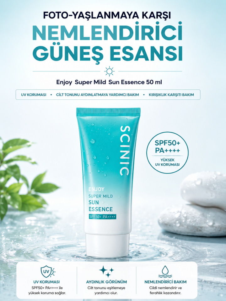 Scinic Enjoy Super Mild Sun Esans SPF50+ PA++++ Hassas Ciltlere Uygun Hafif Yapılı Nemlendirici Güneş Kremi 50ml