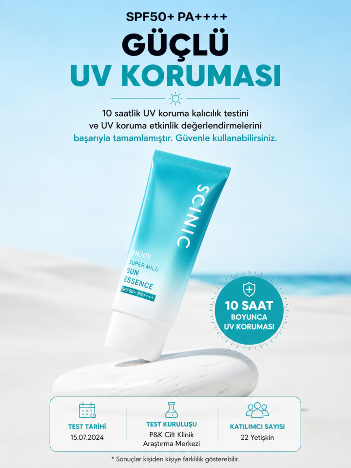 Scinic Enjoy Super Mild Sun Esans SPF50+ PA++++ Hassas Ciltlere Uygun Hafif Yapılı Nemlendirici Güneş Kremi 50ml