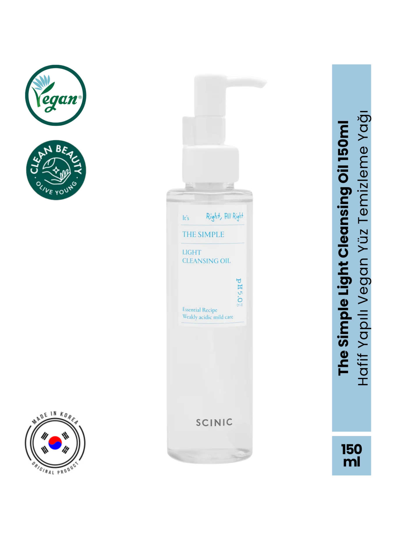 Scinic The Simple Light Cleansing Oil 150ml Hafif Yapılı Vegan Yüz Temizleme Yağı 150ml