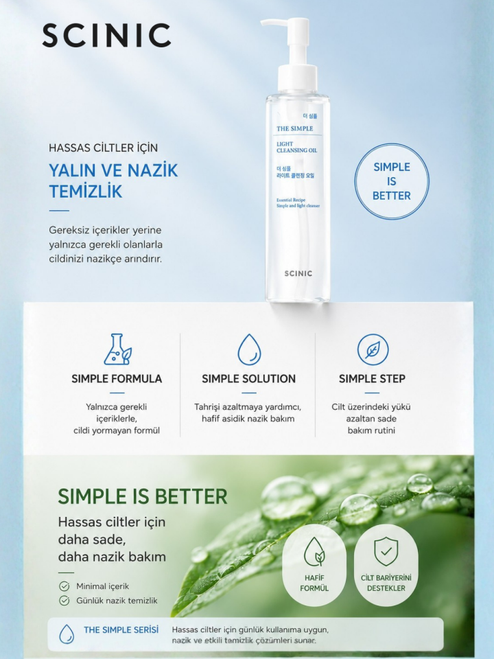 Scinic The Simple Light Cleansing Oil 150ml Hafif Yapılı Vegan Yüz Temizleme Yağı 150ml