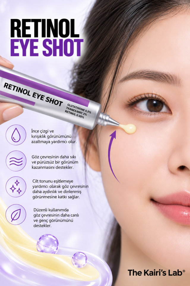 The Kairi's Lab. Retinol Eye Shot Koyu Halka ve İnce Çizgi Karşıtı Aydınlatıcı Göz Çevresi Kremi Tranexamic Acid %2 Glutathione %0,5 Retinol %0,05 Niacinamide Caffeine Panthenol 20 Ml